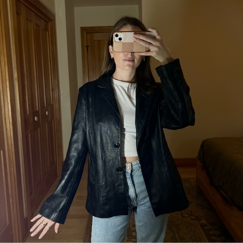 Black Genuine Leather Blazer